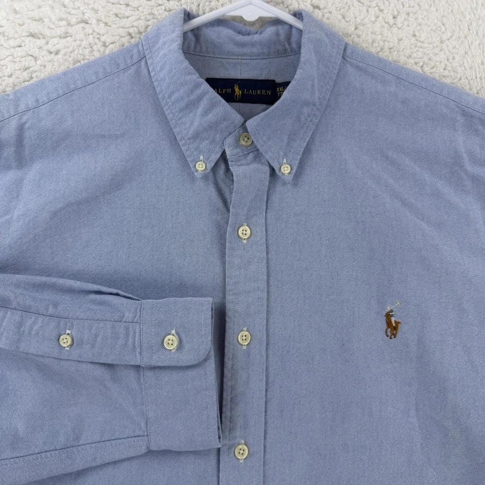Ralph Lauren Shirt Mens 2XL Blue Solid Long Sleeve Button Down Pony Logo Oxford